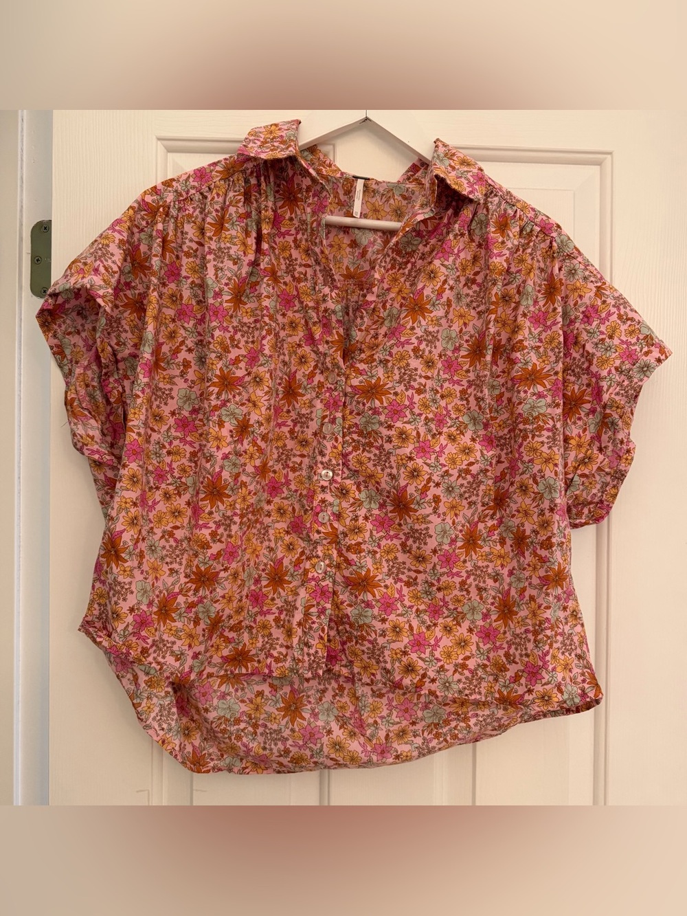 Free people floral short sleeve button up